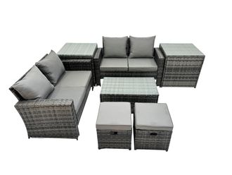 Fimous Lounge Double Seat Sofa Coffee Table Set with 2 Small Stool in Dark Grey