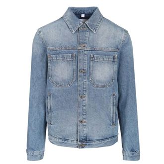 Off-white Denim Jackets, male, Blue, Size: M Half Arrow Skate Denim Jacket