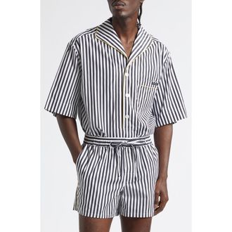 Dolce & Gabbana Stripe Cotton & Silk Poplin Pajama Shirt in S8057 Rigato at Nordstrom, Size 40