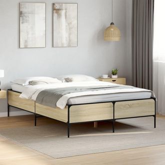 vidaXL Vidaxl - Estructura Cama Madera Ingenier&iacute;a Metal Roble Sonoma 135x190 Cm