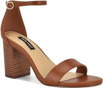 Nine West Toniann Ankle Strap Sandal in Dark Natural Stacked Heel at Nordstrom, Size 9.5