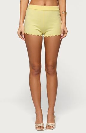 Edikted Rosie Scalloped Knit Microshorts in Yellow at Nordstrom, Size X-Small