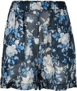 Semicouture Blue Floral Cotton Shorts