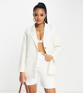 Missy Empire exclusive oversized blazer in cream-White