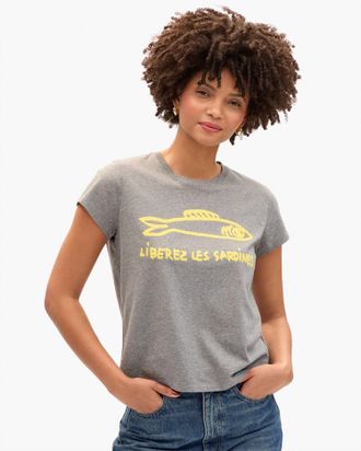 Clare Vivier Liberez Les Sardines Classic Tee In Grey Melange