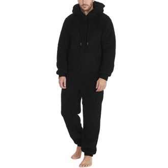 Generic Mens One Piece Pyjamas, Long Sleeve Pyjamas Men MenS Pair Zip Warm Plush Jumpsuit Warm Pyjamas Jumpsuits Plush Sleepsuit With Hood Teddy Fleece Onesie