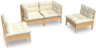 vidaXL Muebles De Jard&iacute;n 4 Pzas Y Cojines Madera Maciza De Pino Crema Vidaxl