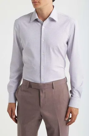 BOSS Hank Slim Fit Microcheck Stretch Dress Shirt in White/red/blue at Nordstrom, Size 15.5