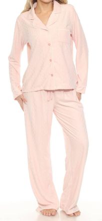 PJ Salvage Very Terry Cable Crew Pajama Set In Pink Tint