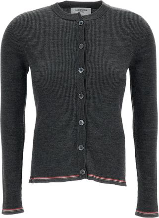 Thom Browne Grey Rib-Stitch Merino Wool Cardigan