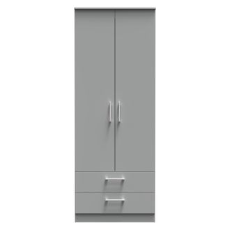 Welcome Furniture Denver Ready Assembled Wardrobe with 2 Doors and 2 Drawers - Grey - Welcome Furniture | TJ Hughes