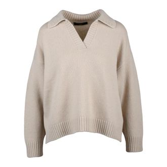 Max Mara Agre Poloshirt Trui - Dames - V-hals truien - Beige - M - Wol - Truien & Vesten