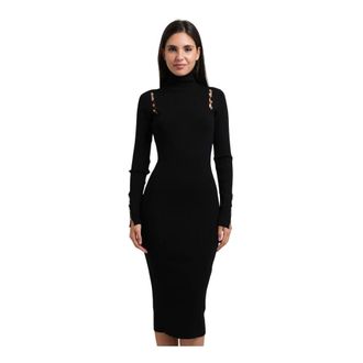 Fracomina Kleedjes, Dames, Zwart, XL, Slim Midi Jurk