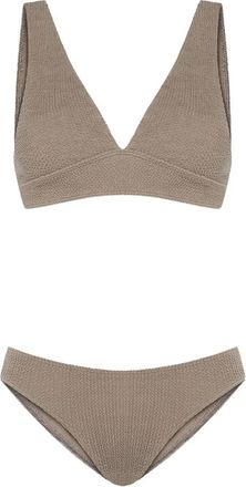 Sorbet Island Gekreukte stof bikini met clutch - Dames - Bikinis - Bruin - ONE Size - Polyester - Badmode