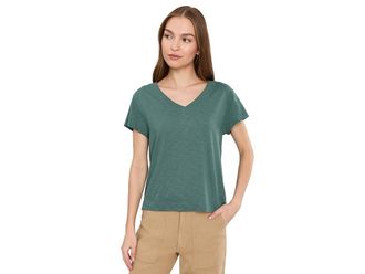 Lilla P Relaxed Short Sleeve V-Neck T-Shirts Womens Clothing Eucalyptus : XS, Cotton