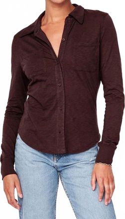Stateside Womens Supima Slub Jersey Button Down Shirt In Espresso