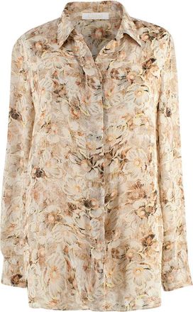 Chlo&eacute; Beige Floral Sheer Silk Shirt Size S
