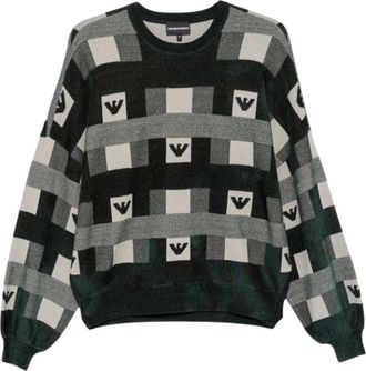 Emporio Armani Pullover met ronde hals en geblokte inleg en logo - Dames - Truien - Grijs - Maat: XL Viscose