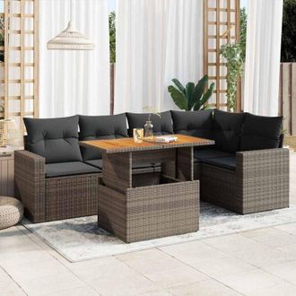 vidaXL Set De Muebles De Jard&iacute;n 6 Pzas Y Cojines Rat&aacute;n Sint&eacute;tico Gris Vidaxl