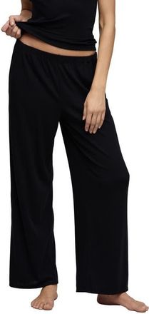 Barefoot Dreams Scalloped Trim Pointelle Wide Leg Pants in Black at Nordstrom, Size X-Small