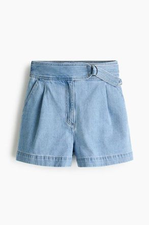 H&M Belted Denim Shorts in Light Denim Blue at Nordstrom, Size 16