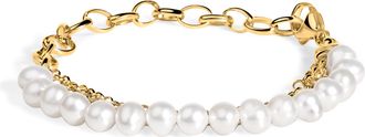 House of Brilliance 18K Yellow Gold Vermeil Cultured Pearl Station Link Bracelet