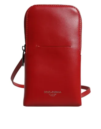 Dolce & Gabbana Red Leather Purse Phone Sling Crossbody Neck Strap Mens Bag