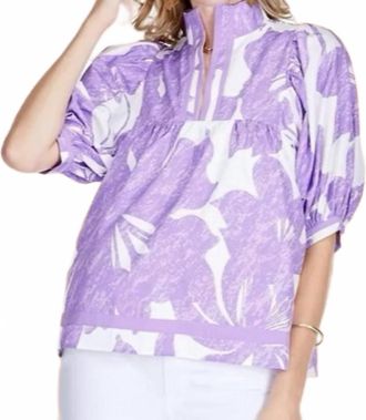 Jade Yoga Floral Blooms Stand Collar Top In Lavender