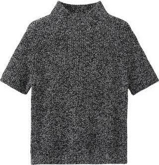 Mango Marled Mock Neck Short Sleeve Sweater in Black at Nordstrom Rack, Size Small