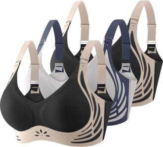 Generic Wireless Push up Bras for Women UK 3 Pack Comfortable Full Coverage Sports Bras for Older Women Sagging Breasts Ladies V Neck Padded Non Wired Seamles