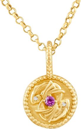 Pompeii3 10K Yellow Pink Sapphire & Diamond Pisces Charm Pendant Womens Necklace 19mm