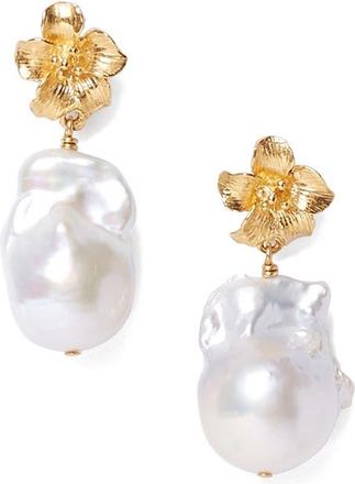 Chan Luu Hibiscus Freshwater Pearl Drop Earrings in White Pearl at Nordstrom