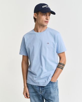 GANT T-Shirt GANT REG SHIELD SS T-SHIRT, Herren, Gr. 4XL, blau (capri blau), Jersey, Obermaterial: 100% Baumwolle, unifarben, regular fit h&uuml;ftlang, Rundhal