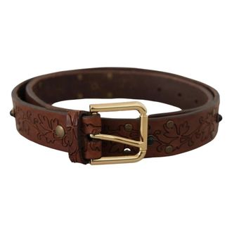 Dolce & Gabbana Belts, male, Brown, Size: ONE SIZE Floral Studded Metal Buckle Belt