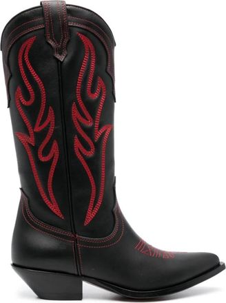 Sonora Zwarte Geborduurde Kuitlengte Laarzen - Dames - Cowboylaarzen - Zwart - 36 EU - Leer - Schoenen
