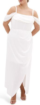 City Chic Forbidden Off the Shoulder Maxi Dress in Ivory at Nordstrom, Size Xxl