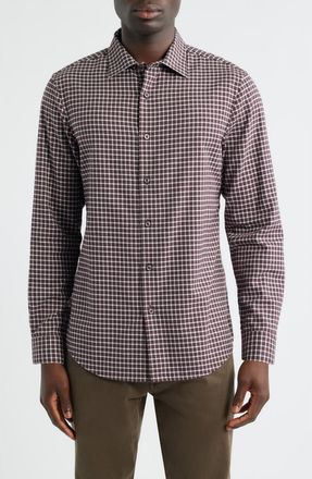 Nordstrom Check Cotton & Cashmere Button-Up Shirt in Burgundy Fudge Double Gingham at Nordstrom, Size Xx-Large