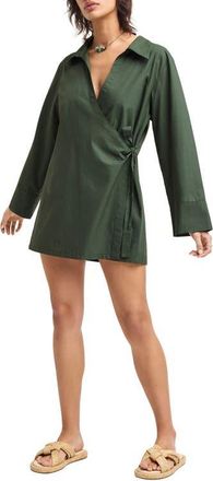 Vitamin A Elodie Long Sleeve Organic Cotton Wrap Cover-Up Dress in Frorest Organic Cotton at Nordstrom, Size X-Small