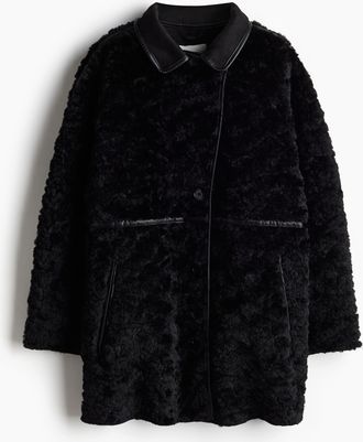 H&M Flauschiger Mantel - Schwarz