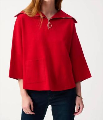 Joseph Ribkoff Jacquard Collar Sweater In Lipstick Red