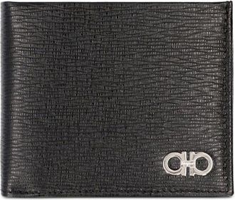 Ferragamo Hammered Leather Metal Gancini Bi-Fold Wallet