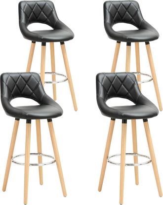 Woltu Woltu - 4x Taburetes De Bar Con Respaldo Sillas De Cocina Juego De 4 Taburetes Altos Cocina Marco De Madera Maciza Imitaci&oacute;n De Cuero Silla De Dise&ntilde;o 