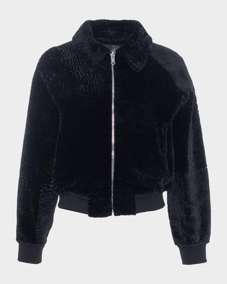 Gorski Reversible Textured Lamb Shearling Zip Jacket