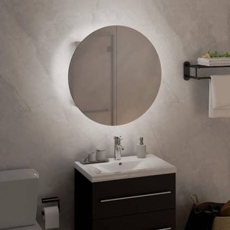 Berkfield Home Beautiful Bathroom Cabinet with Round Mirror&LED White 40x40x17.5 cm