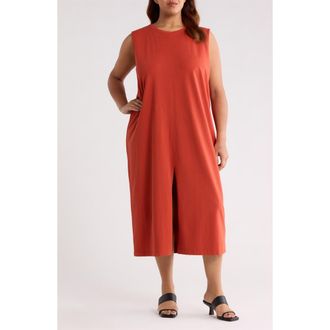 Eileen Fisher Sleeveless Stretch Cotton Jersey Midi Dress in Blood Orange at Nordstrom, Size 1X