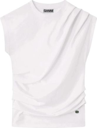 Ganni Top van gedrapeerd jersey - Dames - Tops zonder mouwen - Wit - M - Katoen - Tops