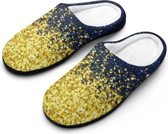 Generic Glitter Pattern Ukraine Flag Mens House Slippers Memory Foam Washable Cotton Slip on Home Shoes
