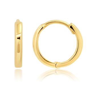 MAX + STONE 14K Yellow Gold 10mm Domed Style Huggie Hoop Earrings with Hidden Post Hinged Closure