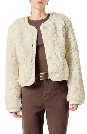 English Factory High Pile Fleece Crop Jacket in Off White at Nordstrom, Size X-Small
