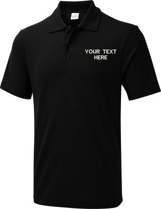 Generic Personalised Embroidered Your Text UX Polo Shirt, Casual Workwear Office Unisex Adult Polo Top (Black, 3XL, 3X_l)